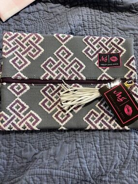 Makeup Junkie Bags Gray & Deep Berry  Geometric